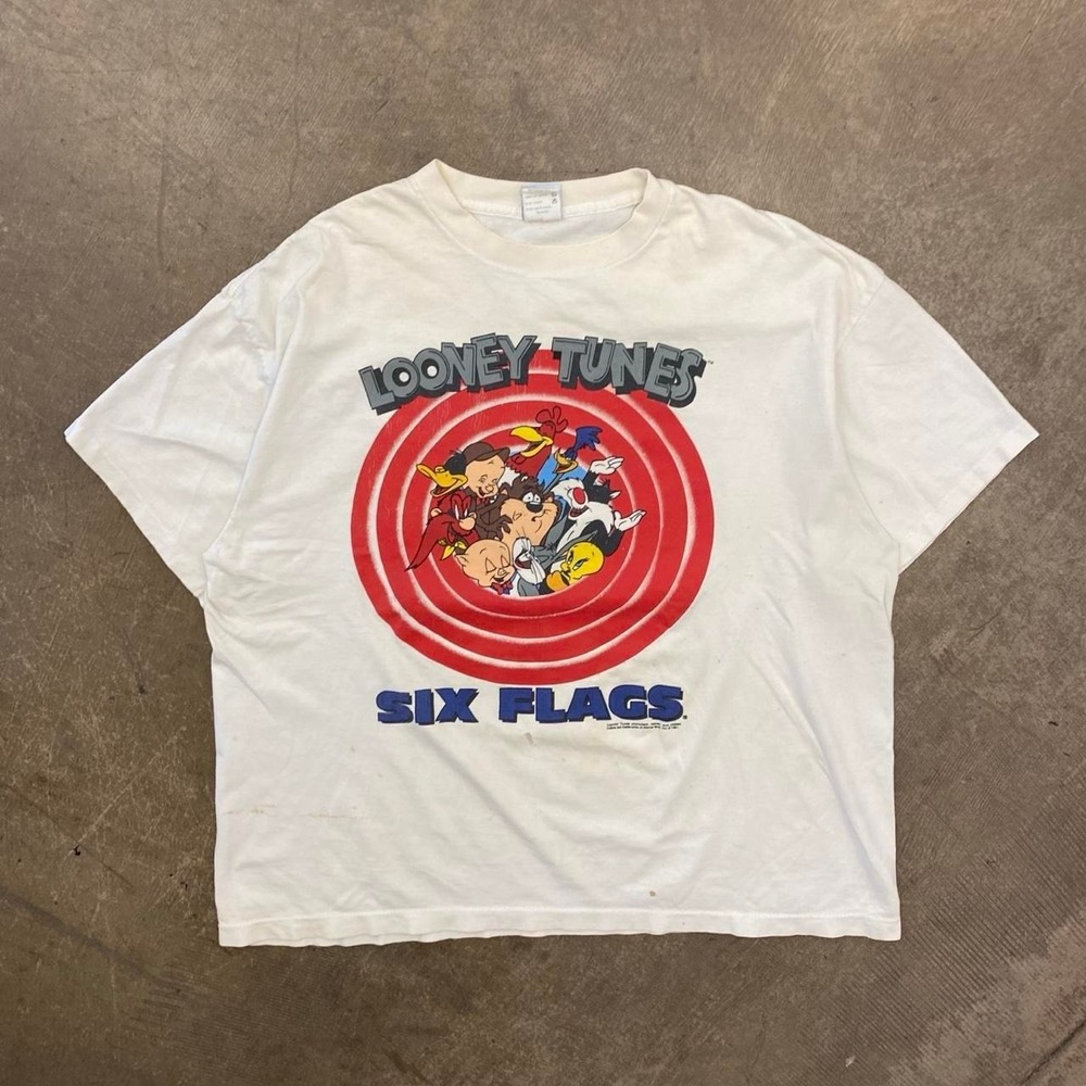 Vintage 90s Looney Tunes Six Flags Character Cartoon Warner Bros Shirt Size XXL
